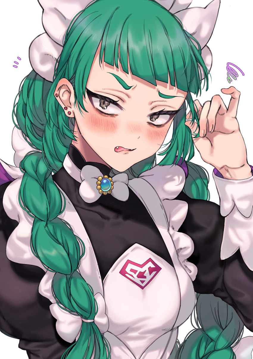 1girl, apron, blush, bow, bowtie, braid, brown_eyes, commentary_request