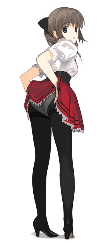 bronze_parrot, brown_hair, from_behind, high_heels, legs, looking_back, mibu_natsuki, original