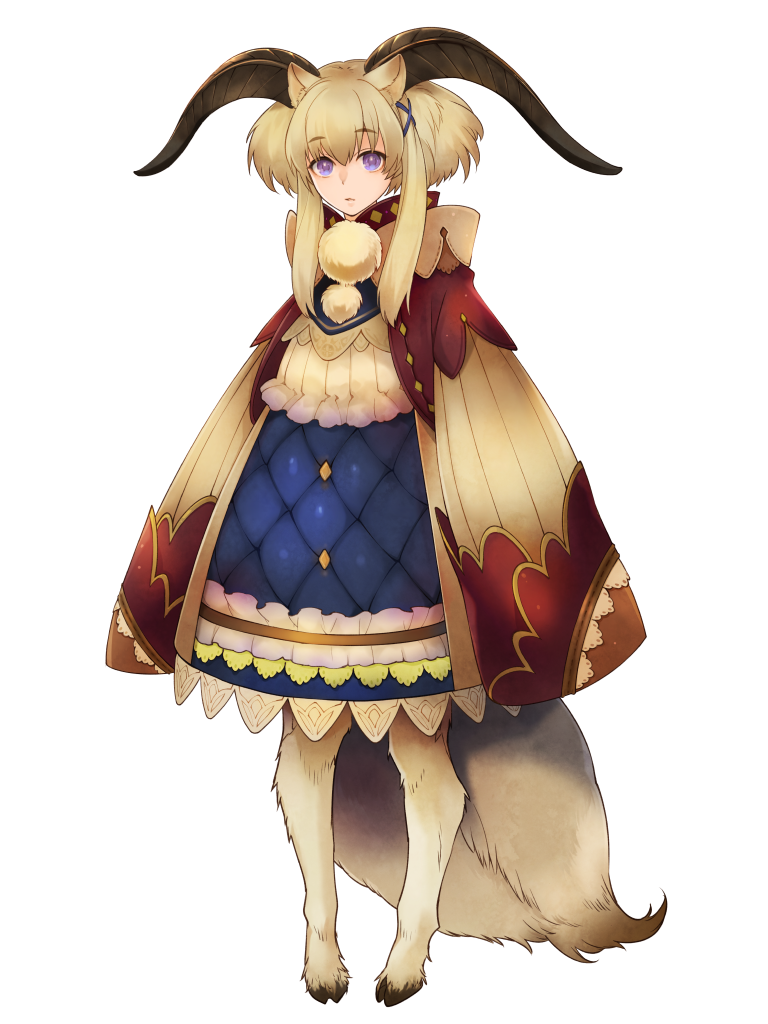 1girl, animal_ears, black_horns, blonde_hair, dairoku_ryouhei, dress, full_body, hair_ornament