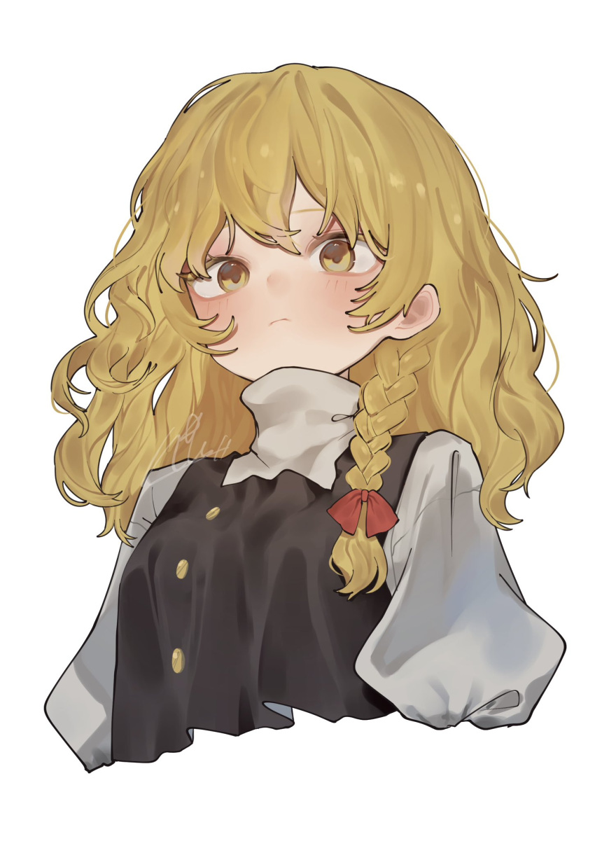 black_vest, blonde_hair, bow, braid, highres, kirisame_marisa, looking_at_viewer, medium_hair