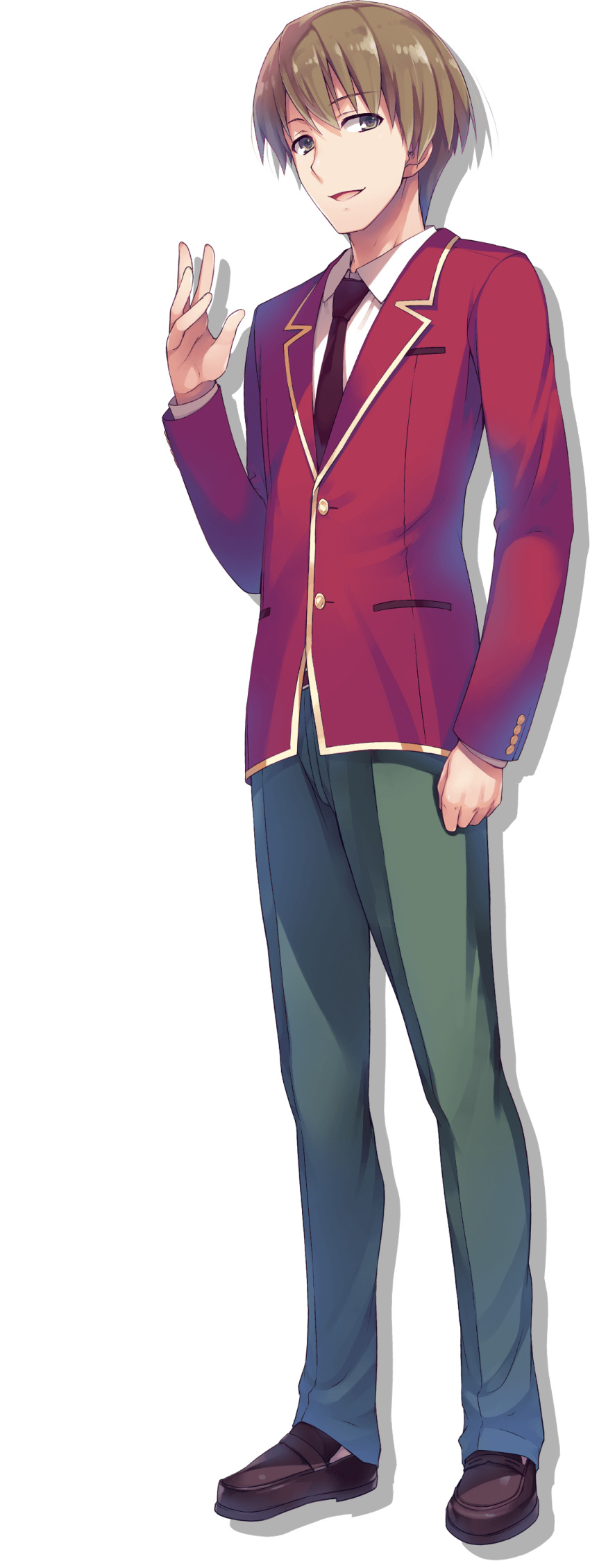 1boy, absurdres, advanced_nurturing_high_school_uniform, arm_at_side, black_necktie, blazer, brown_eyes, brown_hair