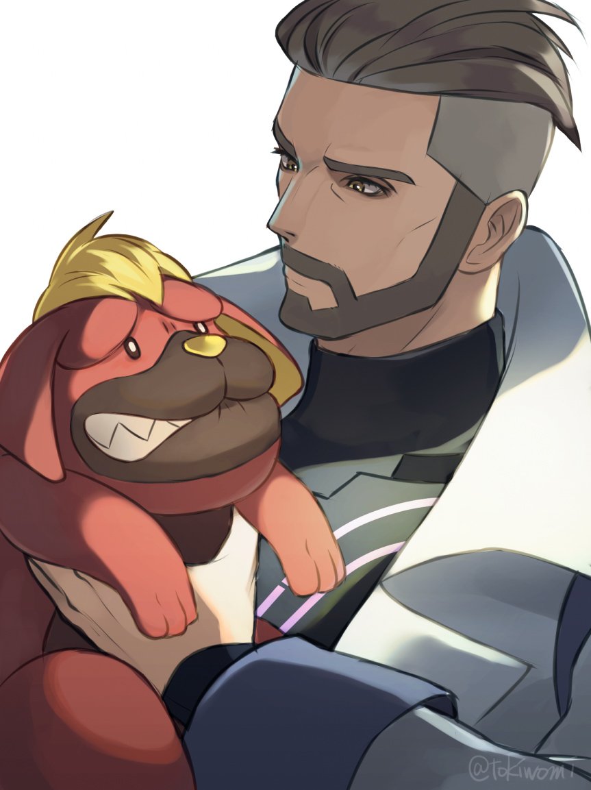 1boy, beard, black_shirt, brown_eyes, brown_hair, coat, commentary_request, denka_(cloudy-gray)