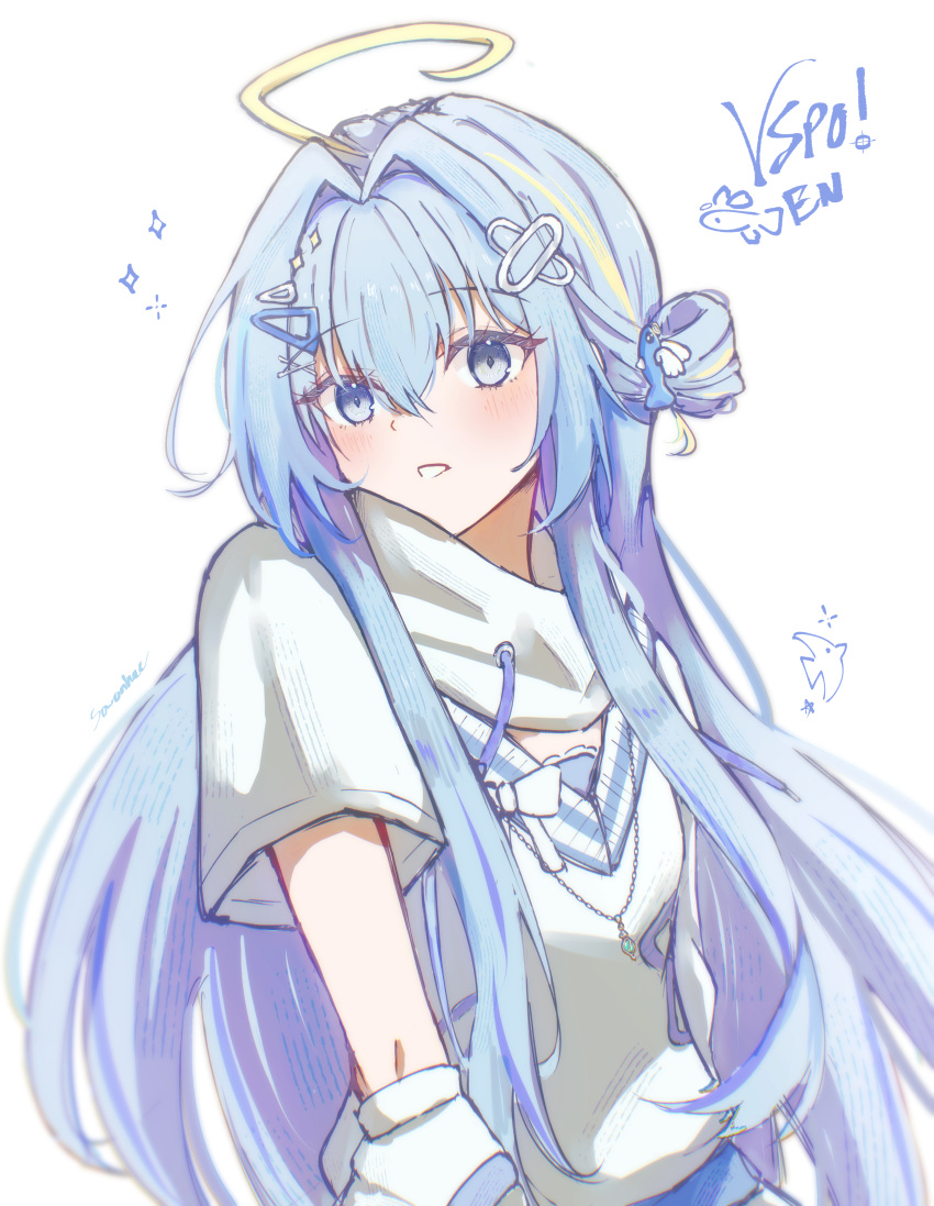 1girl, absurdres, ahoge, blonde_hair, blonde_streaks, blue_hair, commentary, eris_suzukami