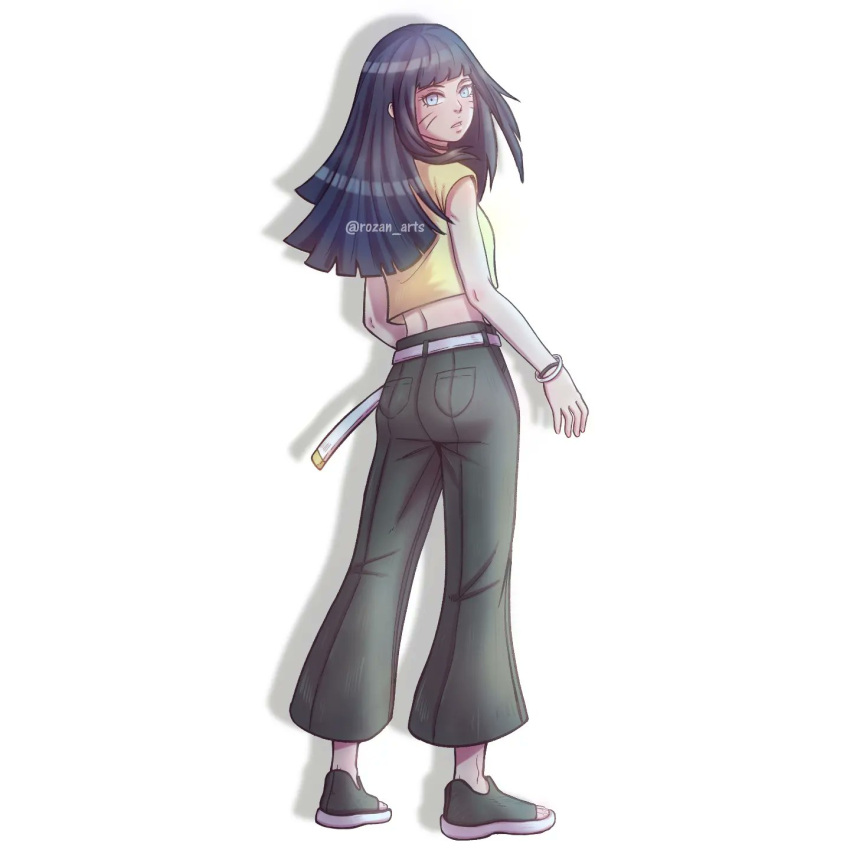 1girl, belt, black_hair, black_pants, black_shoes, blue_eyes, boruto:_two_blue_vortex, bracelet