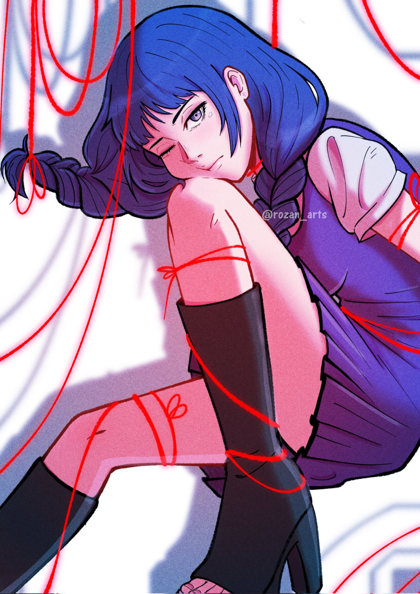 1girl, blue_hair, boots, boruto:_two_blue_vortex, braid, breasts, commentary, corrupted_twitter_file
