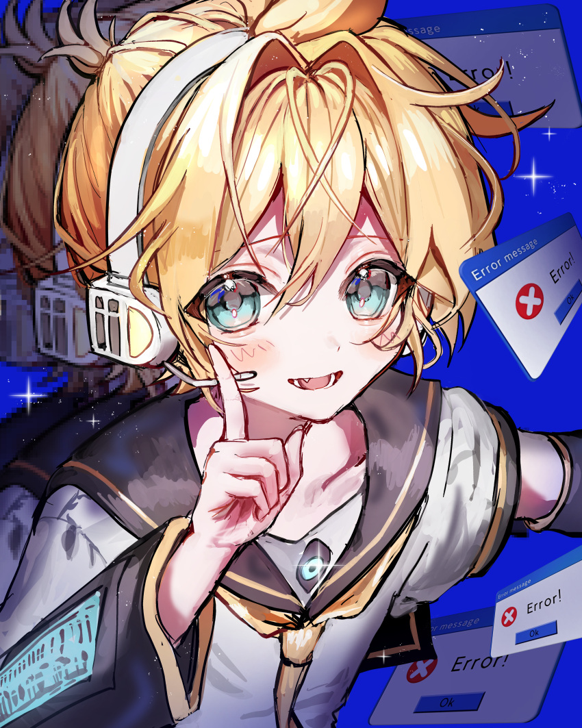 1boy, absurdres, aegyo_sal, aqua_eyes, bishounen, black_arm_warmers, black_sailor_collar, blonde_hair