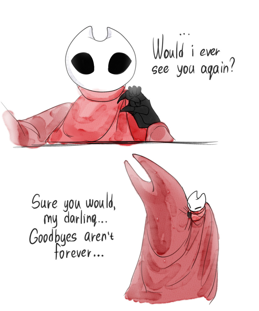 2girls, absurdres, baby, black_eyes, boopie, cloak, english_text, herrah_(hollow_knight)
