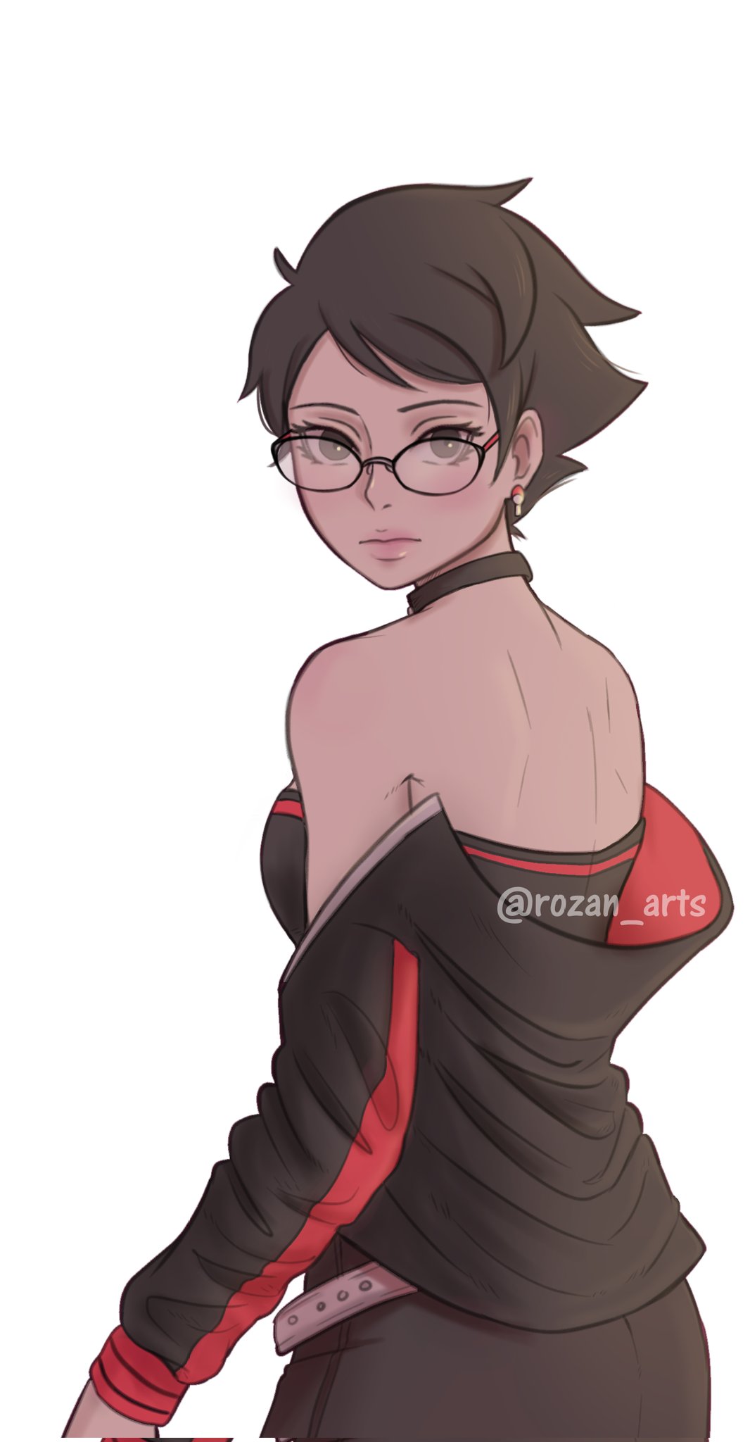 1girl, bare_shoulders, belt, black_eyes, black_hair, black_jacket, boruto:_two_blue_vortex, commentary