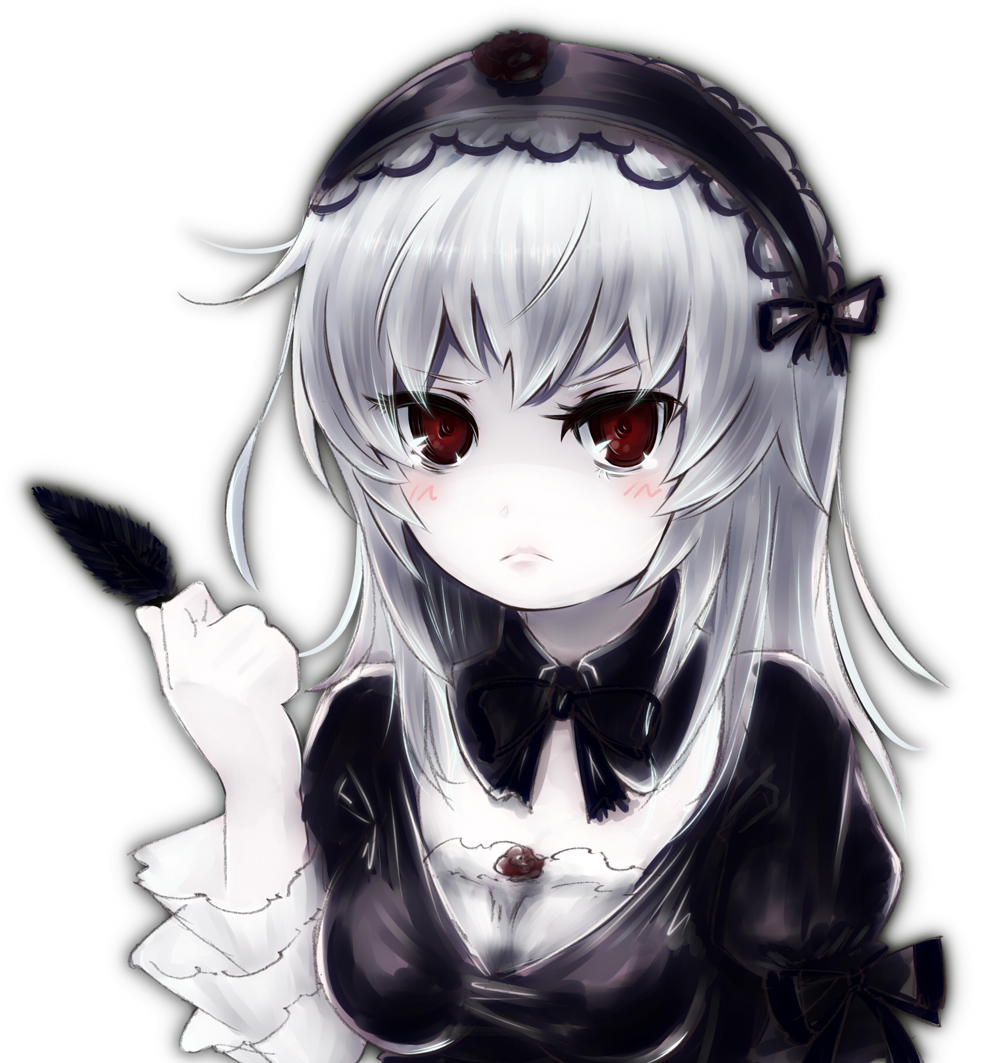 :<, blush, feathers, frown, hairband, jakku, long_hair, pale_skin