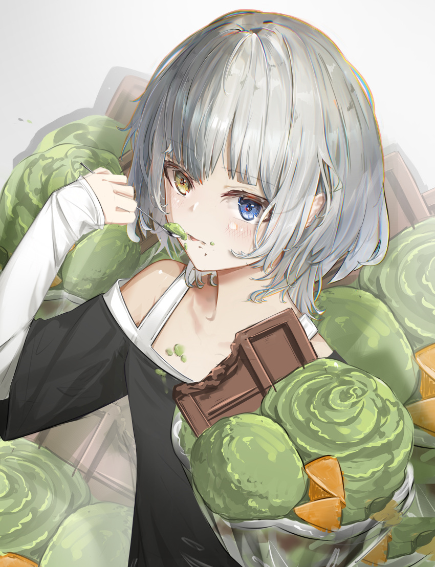 1girl, absurdres, bang_dream!, bang_dream!_it's_mygo!!!!!, black_shirt, blue_eyes, blush, chinese_commentary