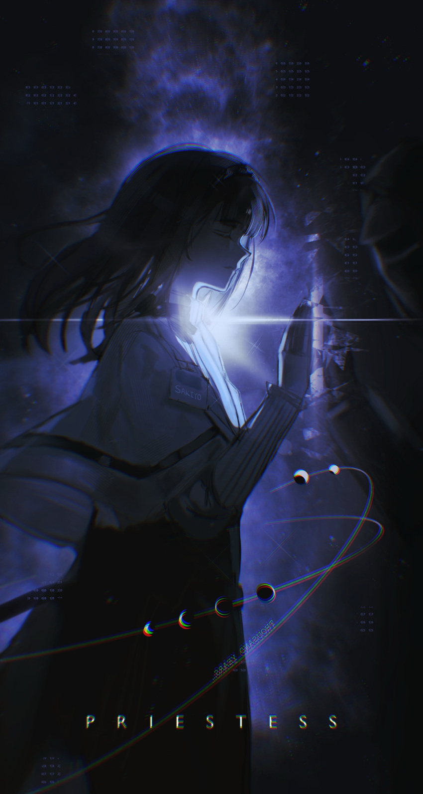 1girl, 1other, absurdres, arknights, black_coat, black_hair, black_hairband, character_name