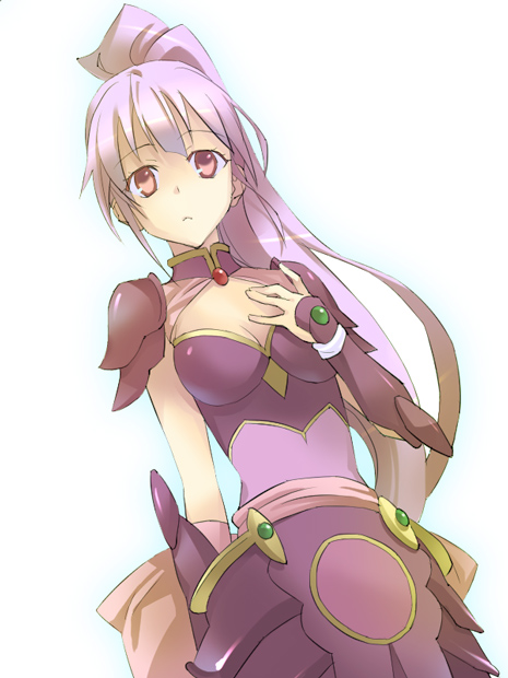 breast_suppress, breasts, cleavage, dutch_angle, from_below, hand_on_chest, logi_(logica+physica), long_hair
