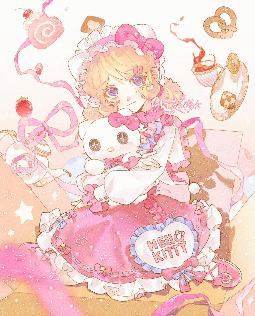 1girl, absurdres, accurate_lolita_coord, animal_ears, artist_request, bitten, blonde_hair, blue_bow