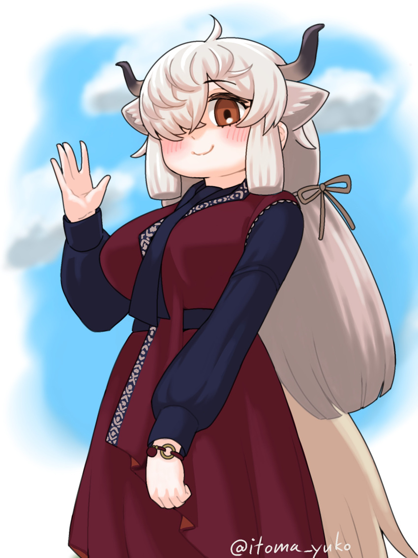 1girl, absurdres, animal_ears, black_necktie, black_shirt, black_sleeves, blush, bracelet