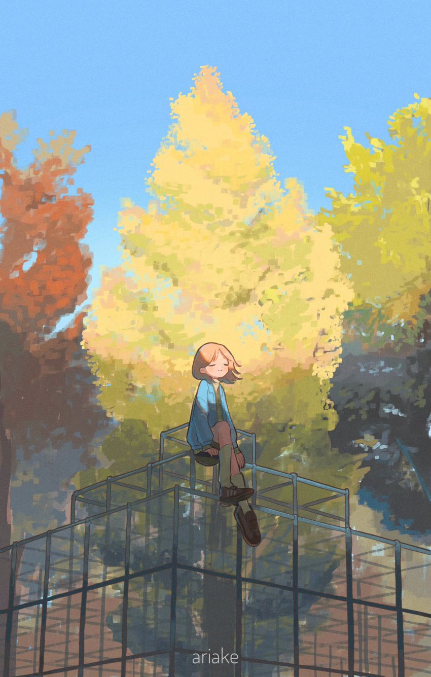 1girl, absurdres, ariake_(shiroan_koshian), brown_hair, closed_eyes, commentary_request, day, highres