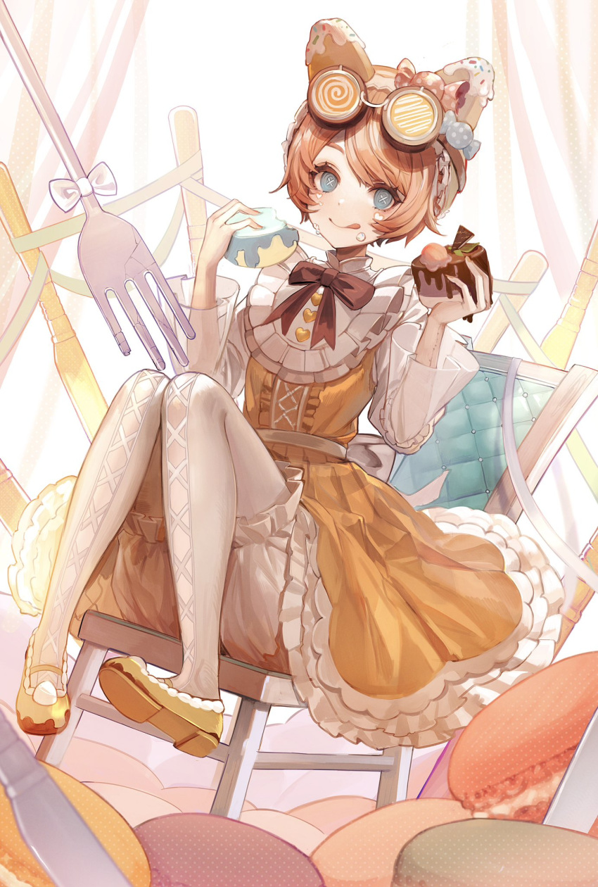 1girl, :p, animal_ear_hairband, animal_ears, bloomers, bow, bowtie, brown_bow