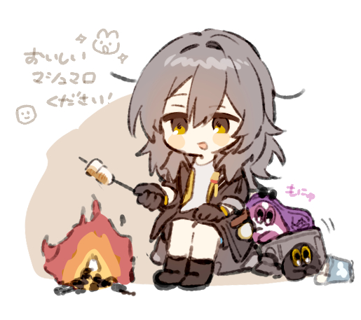 1girl, black-framed_eyewear, black_boots, black_cat, black_gloves, black_jacket, black_skirt, blush_stickers