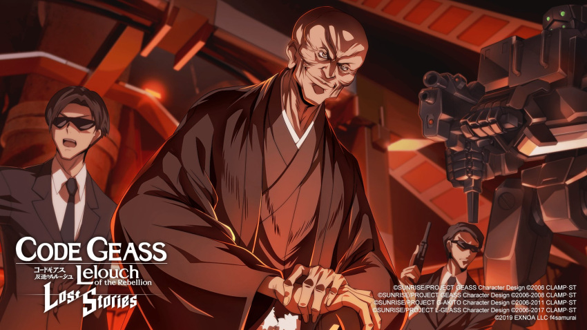3boys, arm_at_side, backlighting, bald, black_hair, black_jacket, black_necktie, blurry