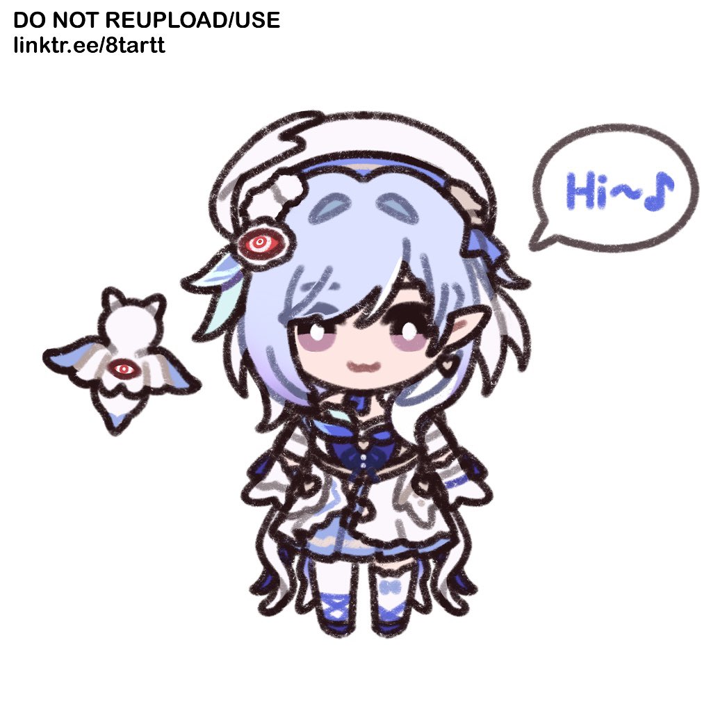 1girl, 8tartt, beret, blue_hair, dress, earrings, elf, elysia_(hi_love_elf)_(honkai_impact), elysia_(honkai_impact), english_text, hat, heart, heart_earrings, herrscher_of_corruption, honkai_(series), honkai_impact_3rd, jewelry, little_messenger_(honkai_impact), long_hair, looking_at_viewer, multicolored_hair, musical_note, pointy_ears, red_dress, simple_background, smile, speech_bubble, two-sided_fabric, two-tone_hair, very_long_hair, violet_eyes, white_background, white_dress, white_hair