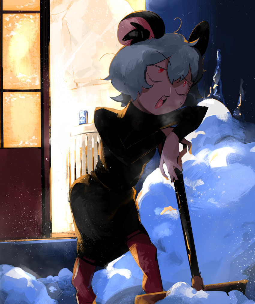 1girl, absurdres, animal_ears, black_dress, boots, brown_boots, commentary_request, cookie_(touhou)