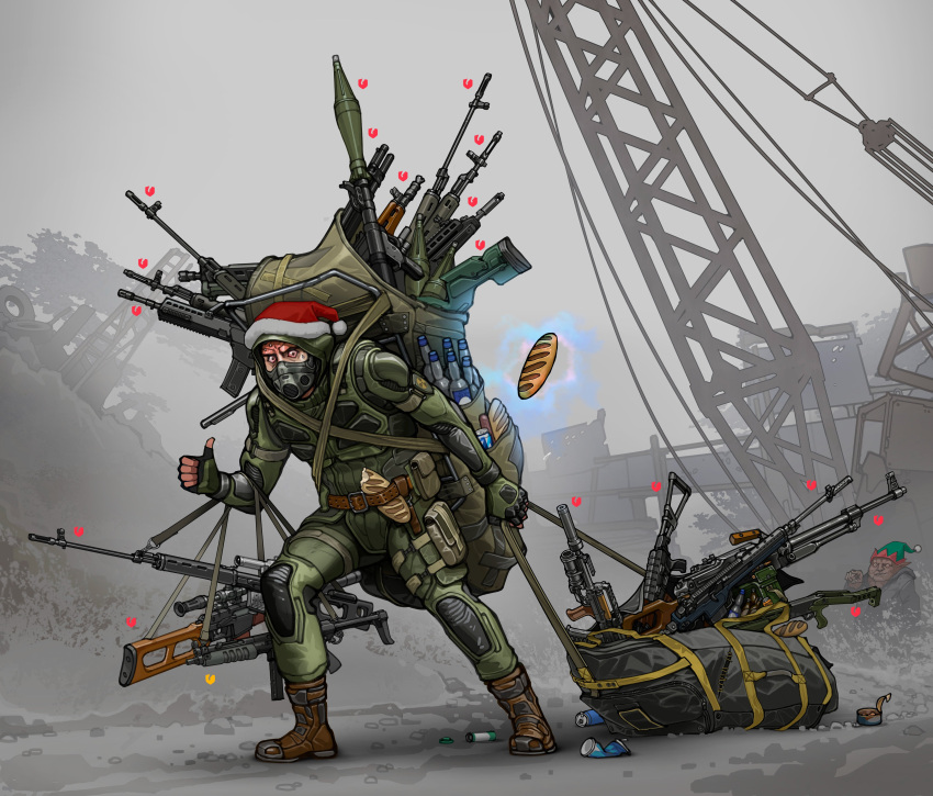 1boy, absurdres, aks-74u, alcohol, as_val, assault_rifle, bag, battle_rifle