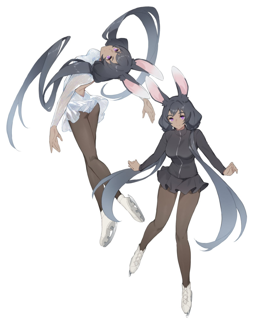 1girl, animal_ear_fluff, animal_ears, black_hair, black_shirt, black_skirt, brown_pantyhose, closed_mouth