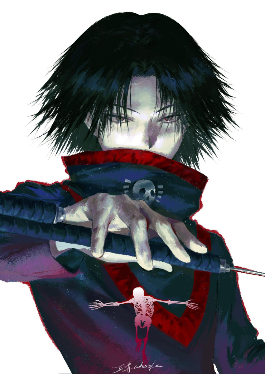 1boy, black_eyes, curtained_hair, feitan_portor, grey_eyes, hashtag-only_commentary, highres, holding