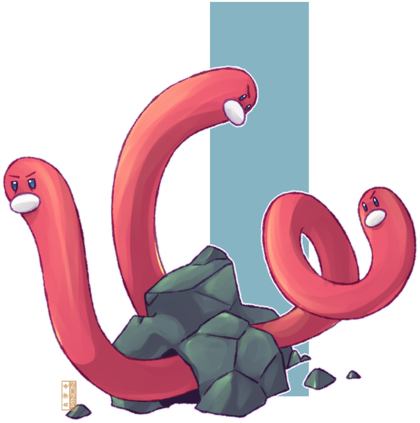 commentary, dualcosmog, english_commentary, highres, no_humans, outline, pokemon, pokemon_(creature), pokemon_focus, rock, transparent_background, v-shaped_eyebrows, white_outline, wugtrio