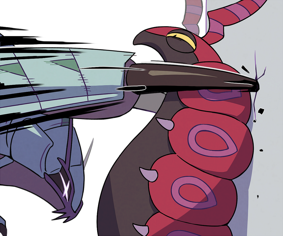 against_wall, antennae, black_claws, black_sclera, black_skin, bug, centipede, claws