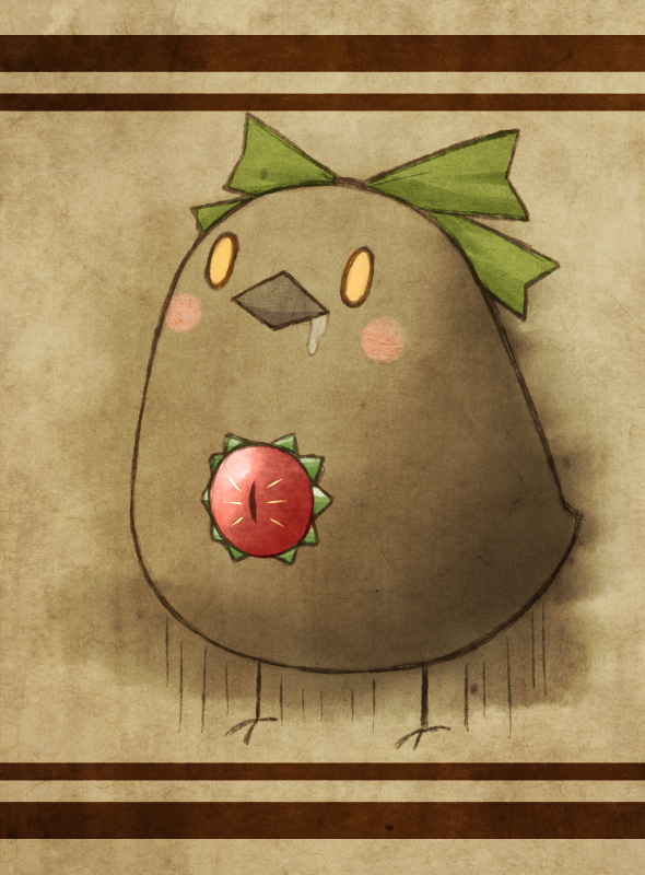 beak, bird, blush_stickers, bow, drooling, grey_beak, hair_bow, no_humans