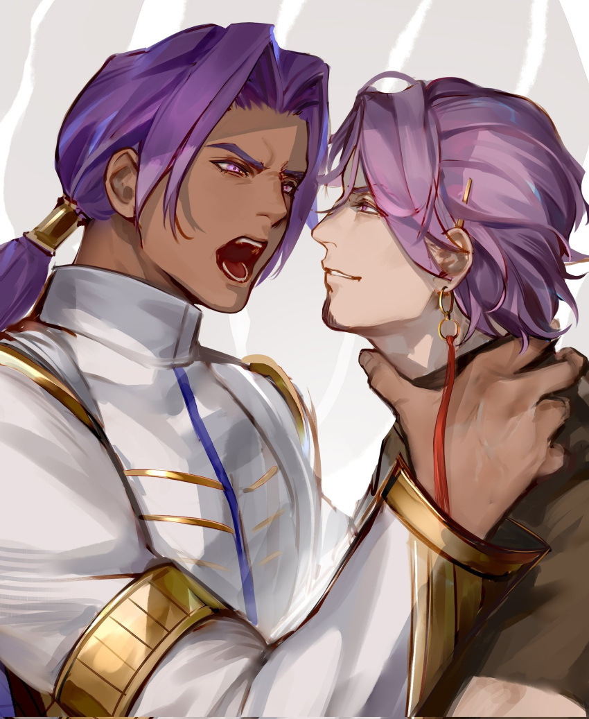 2boys, angry, bhima_(fate), commentary_request, dark-skinned_male, dark_skin, duryodhana_(fate), facial_hair