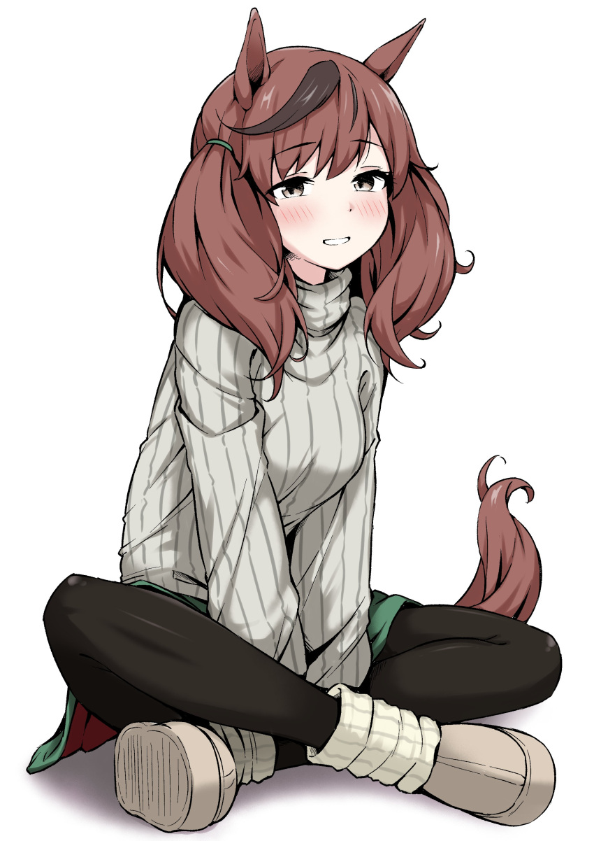 1girl, absurdres, animal_ears, black_leggings, blush, boots, breasts, brown_eyes