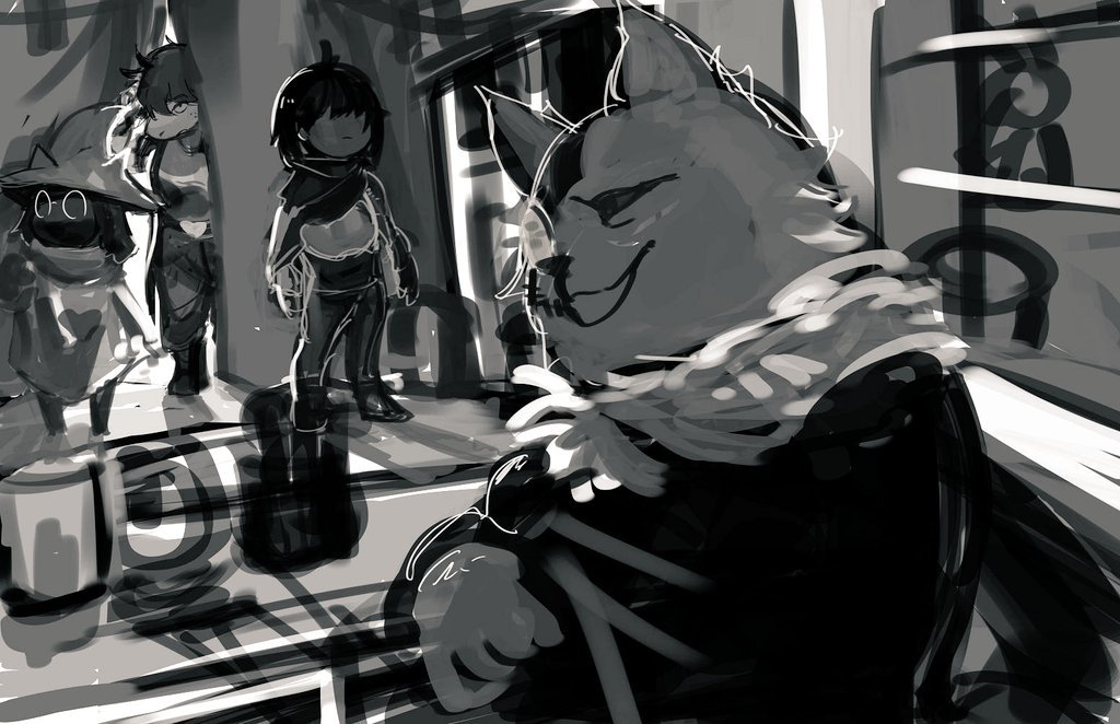 1boy, 1girl, 1other, 2019, 2d, ambiguous_gender, animal_ears, anthro