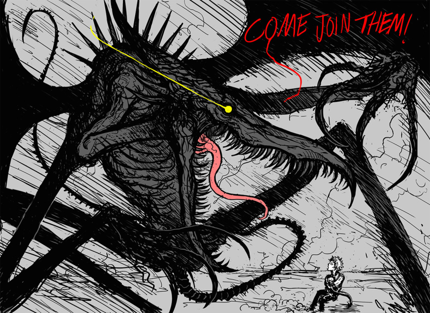 1boy, 1girl, claws, colored_sclera, commentary, dragon_tail, dragon_wings, english_commentary