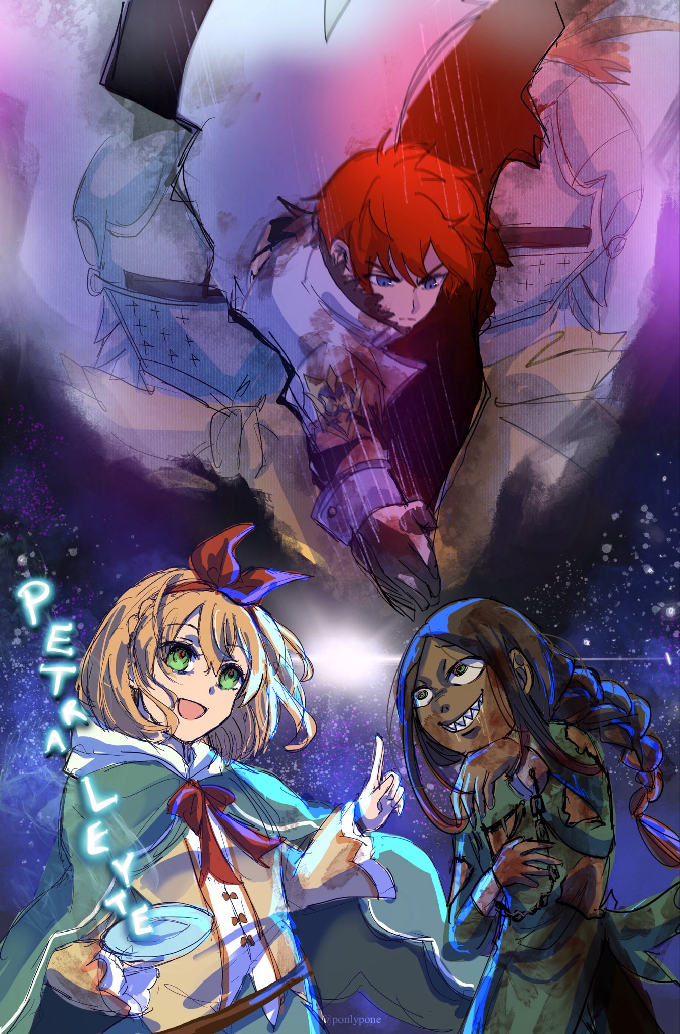 aldebaran_(re:zero), blue_eyes, bow, commentary, dark_skin, dress, english_commentary, galaxy