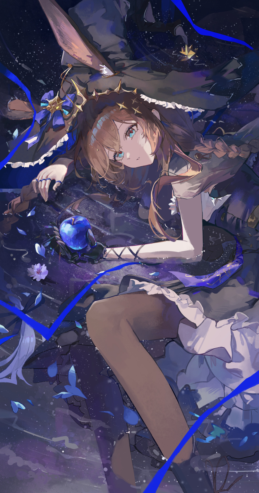 1girl, absurdres, amiya_(arknights), amiya_(medic)_(arknights), amiya_(medic)_(solo_around_the_world)_(arknights), animal_ear_fluff, animal_ears, apple