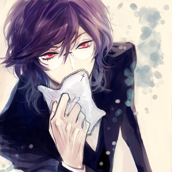 dabih, eyelashes, formal, glasses, gundam, gundam_00, purple_hair, red_eyes