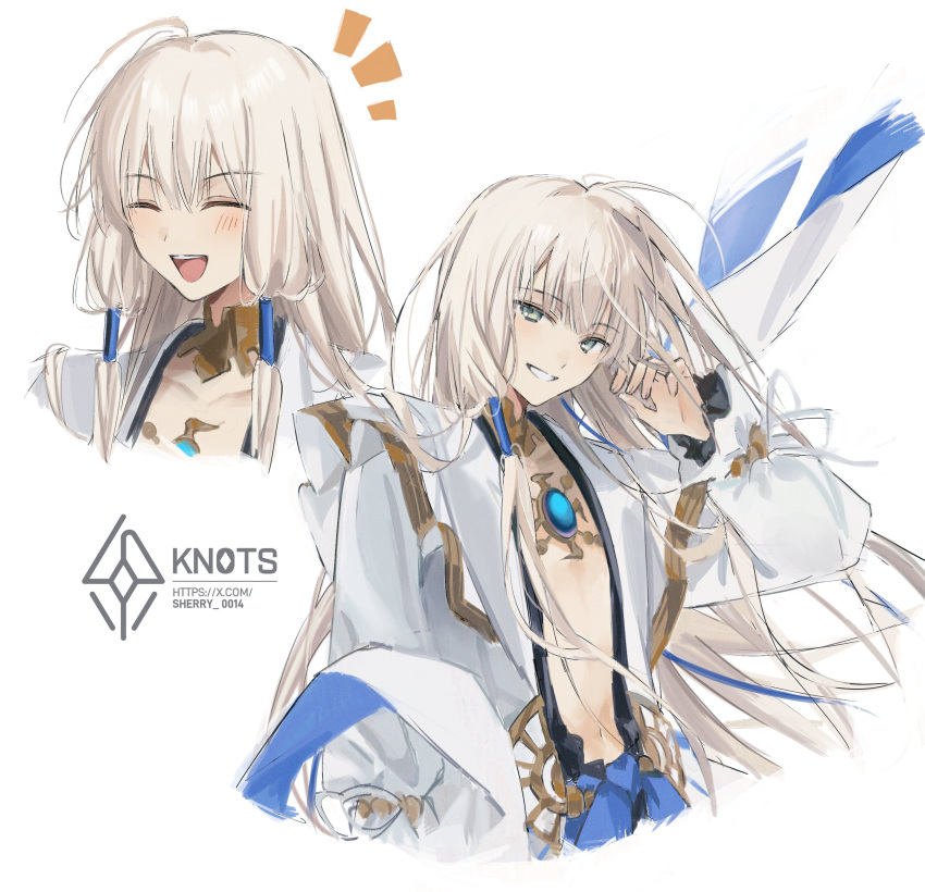1boy, absurdres, blonde_hair, blue_gemstone, cropped_shoulders, english_text, fate/grand_order, fate_(series)