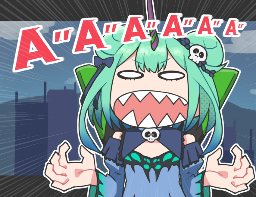 1girl, aqua_hair, black_border, blue_bow, blue_collar, blue_dress, blue_sleeves, border