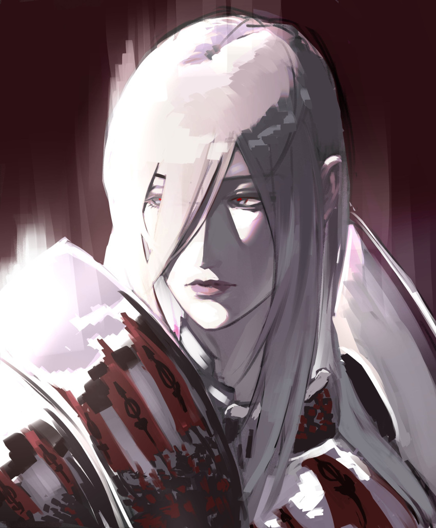 1girl, absurdres, armor, bags_under_eyes, black_eyes, expressionless, hair_between_eyes, highres