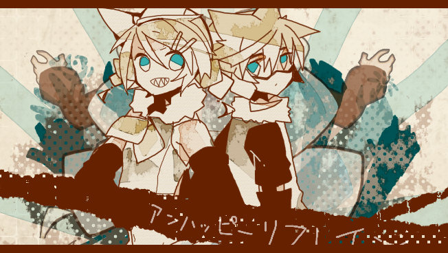 blonde_hair, brother_and_sister, goggles, grin, hair_ornament, hair_ribbon, hairclip, kagamine_len