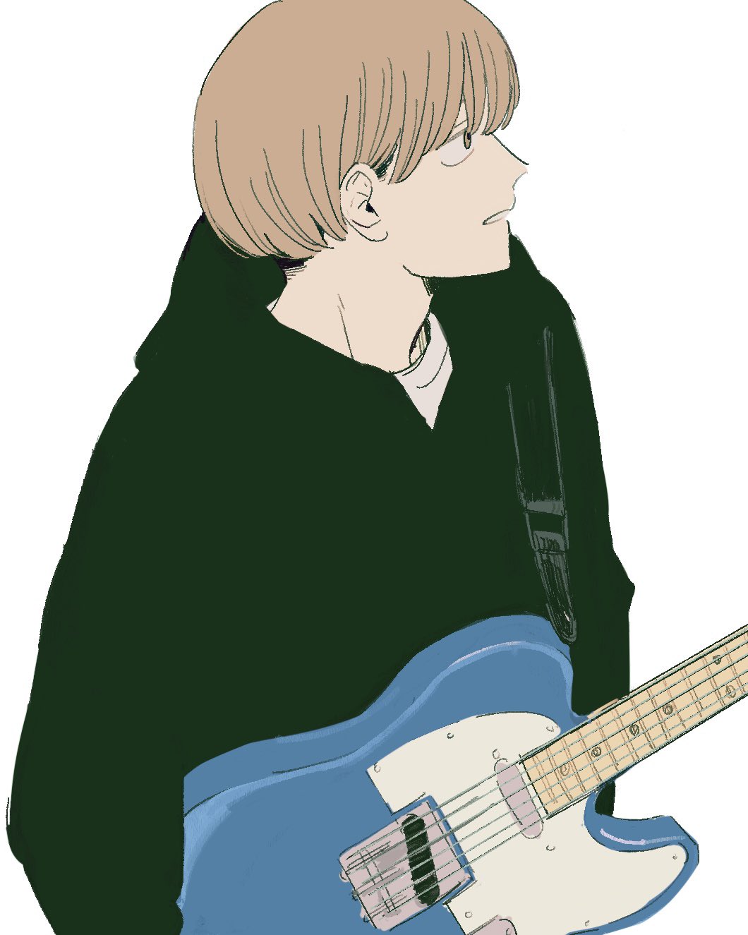 1boy, black_hoodie, brown_eyes, brown_hair, electric_guitar, fender_telecaster, futsuu_no_keion-bu, guitar