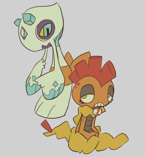 1other, blue_eyes, colored_sclera, colored_skin, commentary_request, eye_contact, flat_color, floating