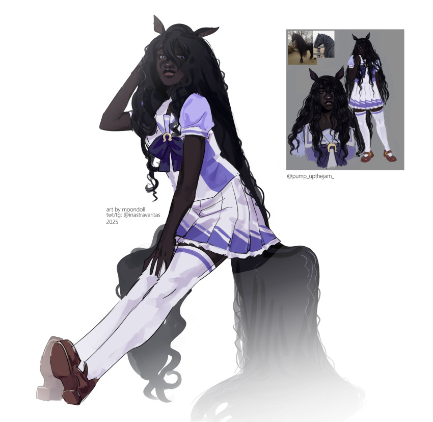 1girl, absurdly_long_hair, absurdres, animal_ears, arm_behind_head, black_hair, blue_bow, bow