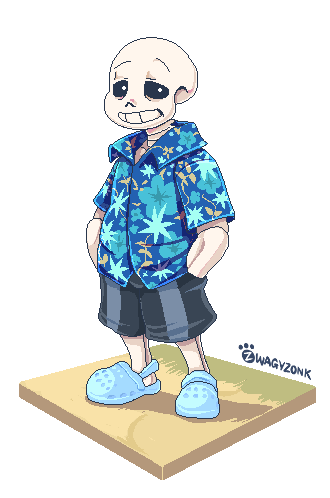 1boy, 2018, 2d, alternate_costume, artist_name, black_shorts, blue_sandals, blue_shirt