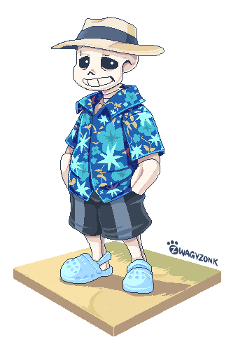 1boy, 2018, 2d, alternate_costume, artist_name, black_shorts, blue_sandals, blue_shirt