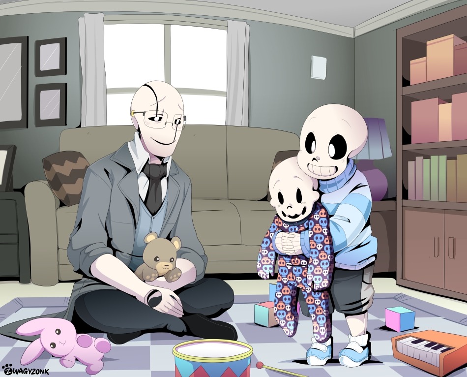 2019, 2d, 3boys, aged_down, aqua_sweater, aqua_vest, artist_name, behind_another