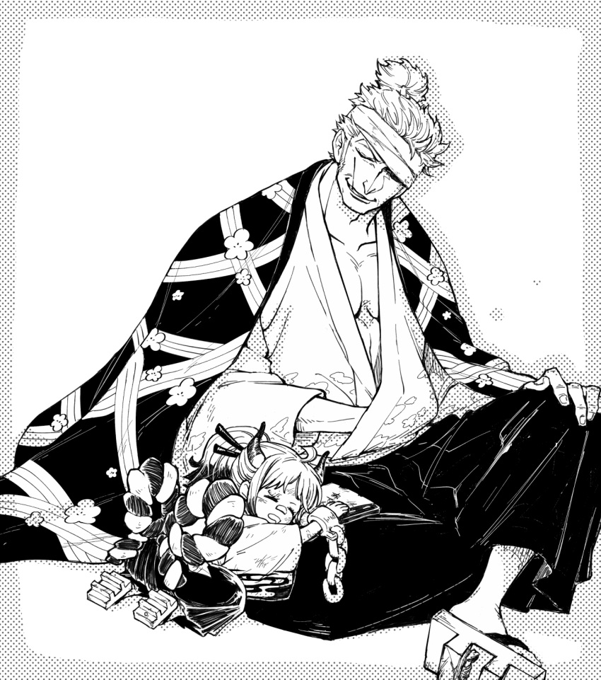 1boy, 1girl, aged_down, bandages, chabo_(niwatori_bosori), child, commentary_request, cuffs