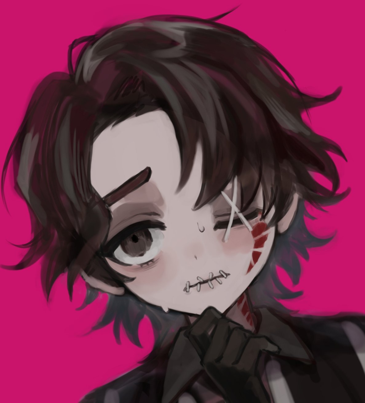 1boy, 37mimi_aim, black_gloves, brown_eyes, brown_hair, gloves, highres, identity_v