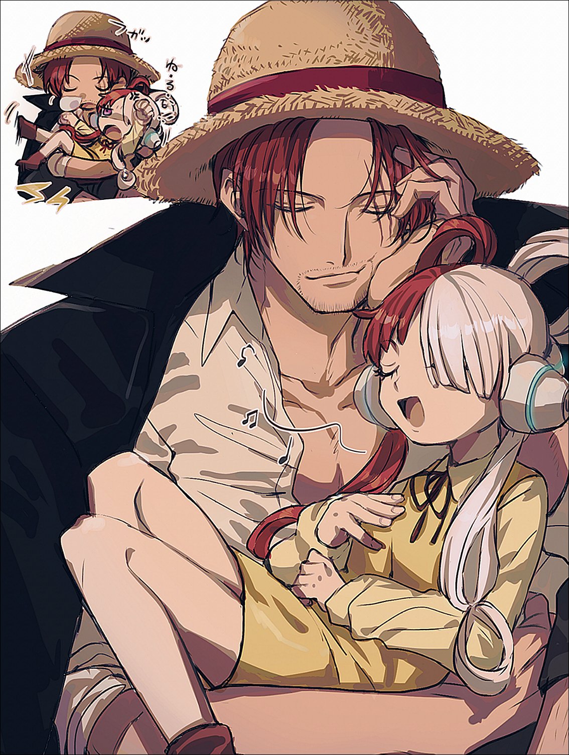 1boy, 1girl, aged_down, beard_stubble, boots, carrying, carrying_person, child